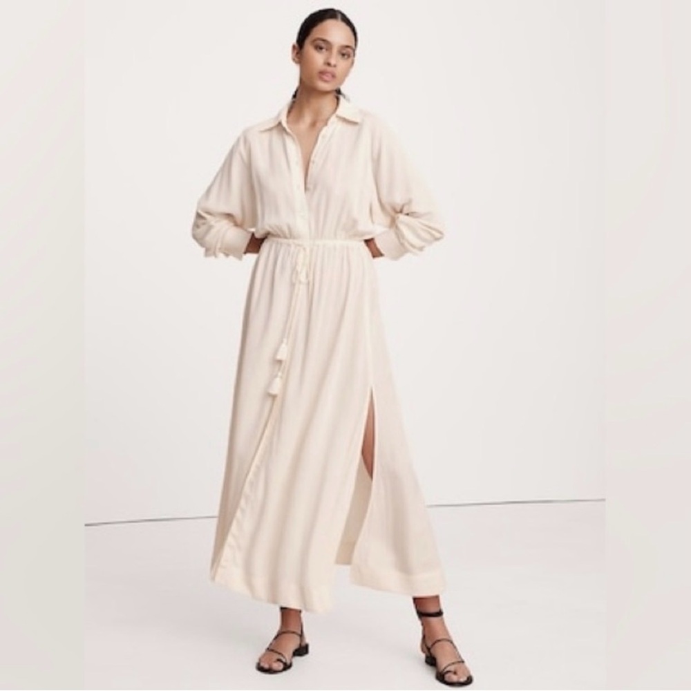 NWT Banana Republic Cream White Textured Gauze Shirt Dress Size S
